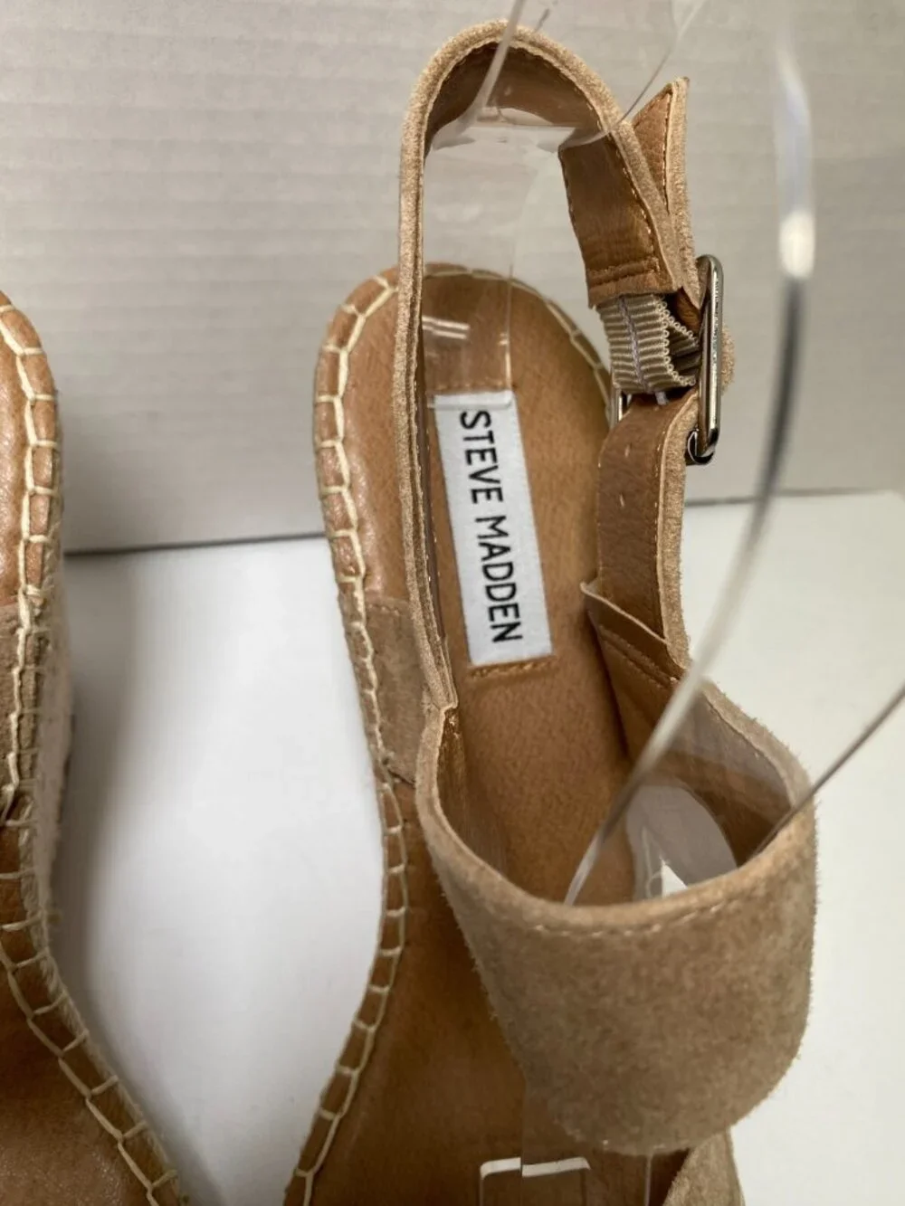 Steve Madden Women's Uri  Tan Strap Buckle Wedge Espadrille Sandal sz 10